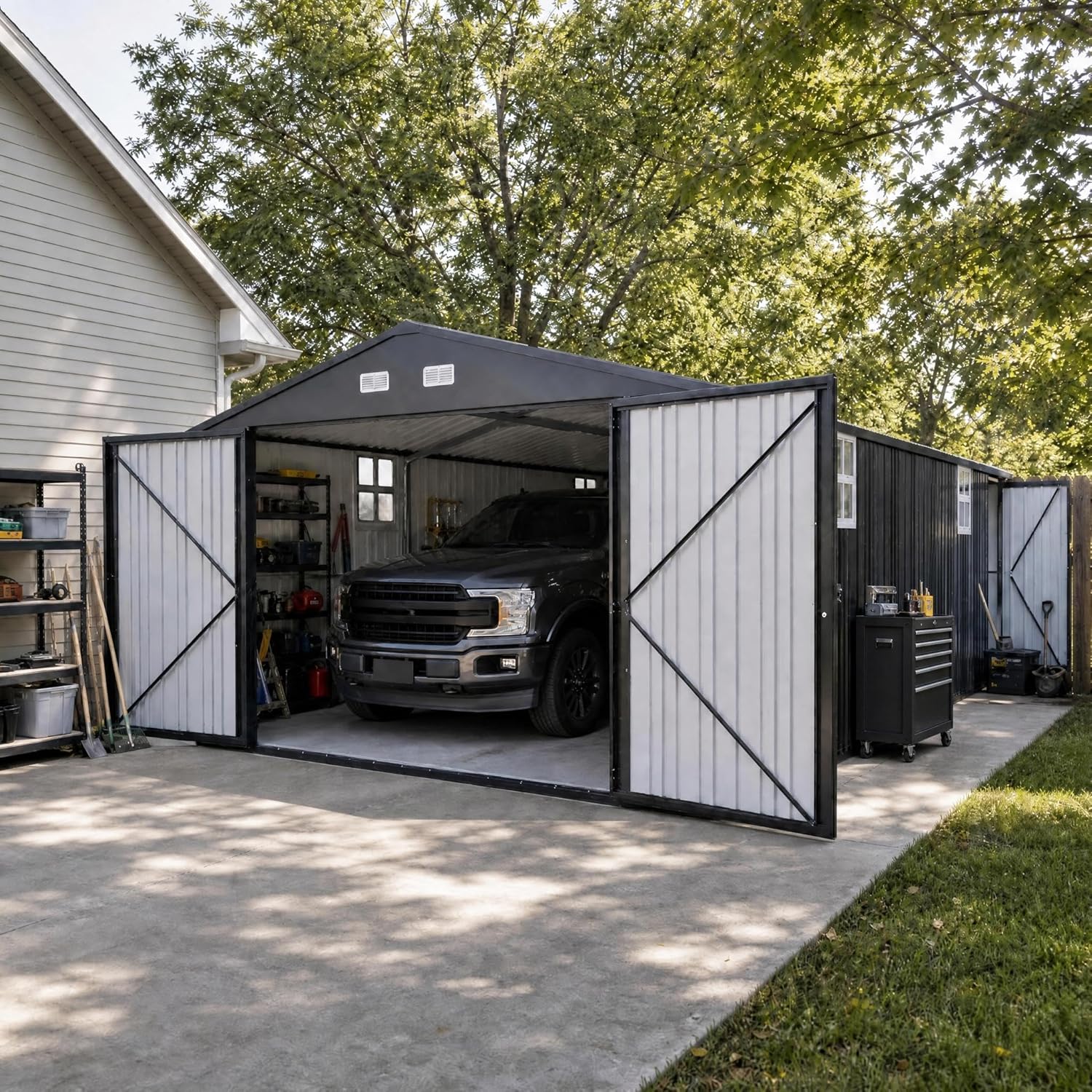 IDEALHOUSE 12x25 metal garage shed review — full box contents and build quality