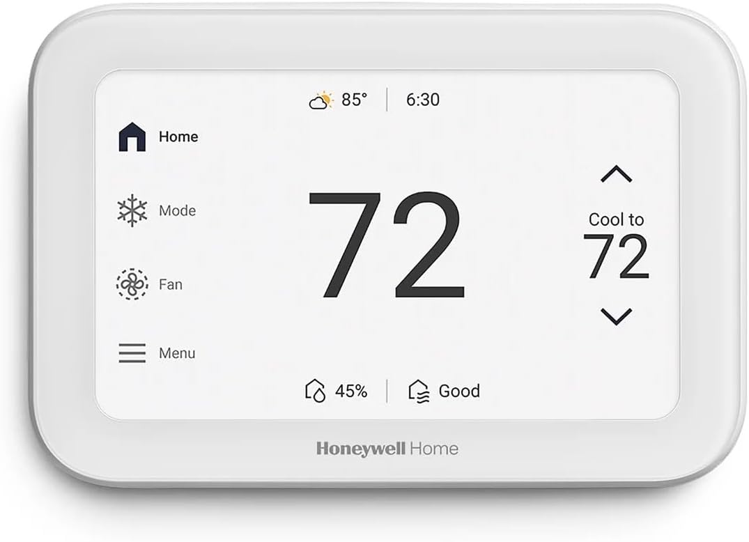 Honeywell ElitePRO S1100 Smart WiFi Thermostat review — unboxing showing thermostat, wall plate, cover plate, and hardware
