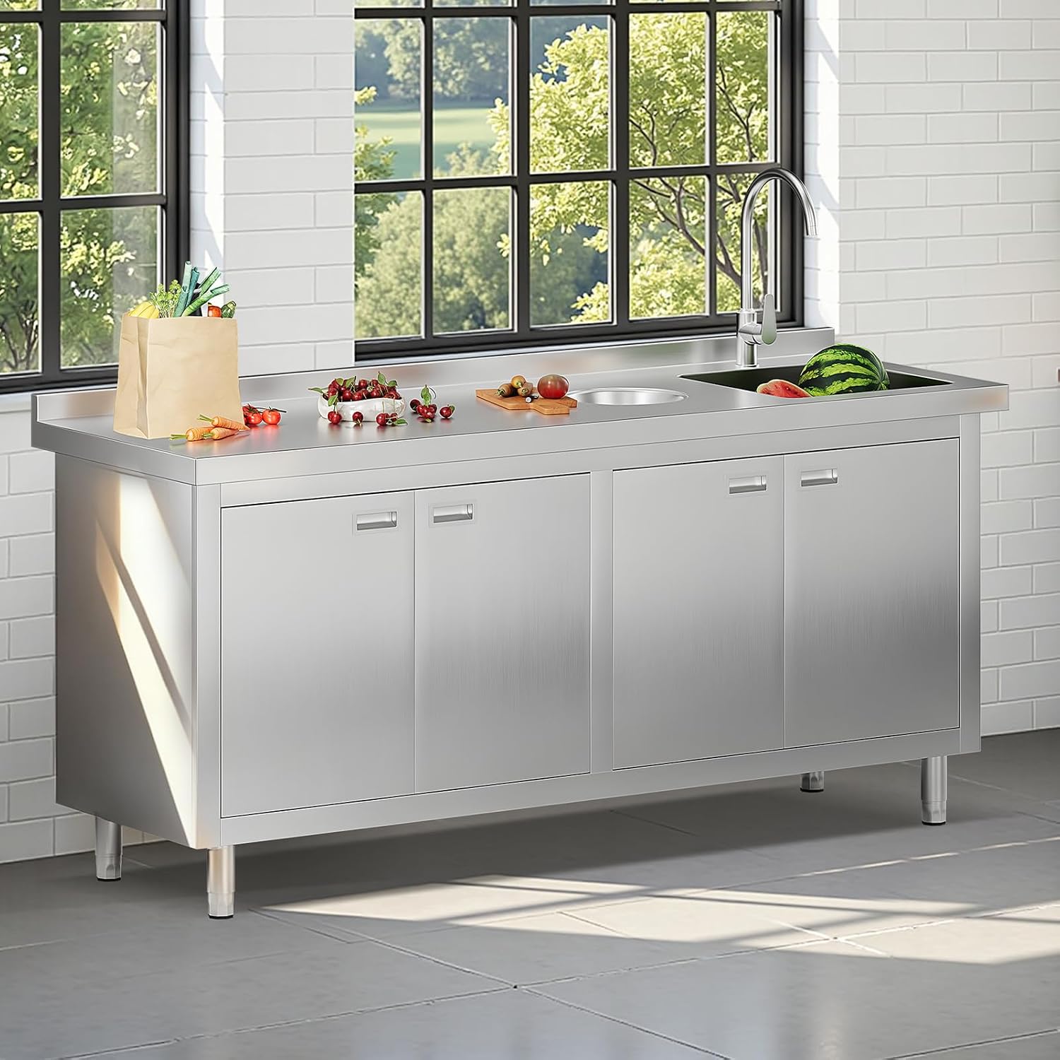 Jocisland utility sink review unboxing showing the complete package contents of the 72 inch stainless steel sink with cabinet