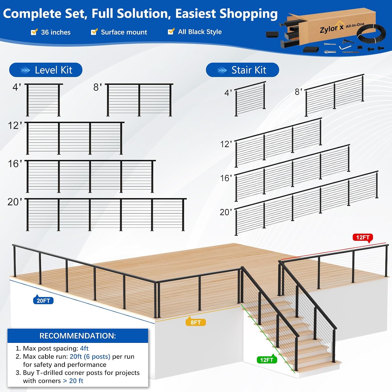 Zylorix cable railing review real-world performance test results showing the crimping tensioners and cable spacing